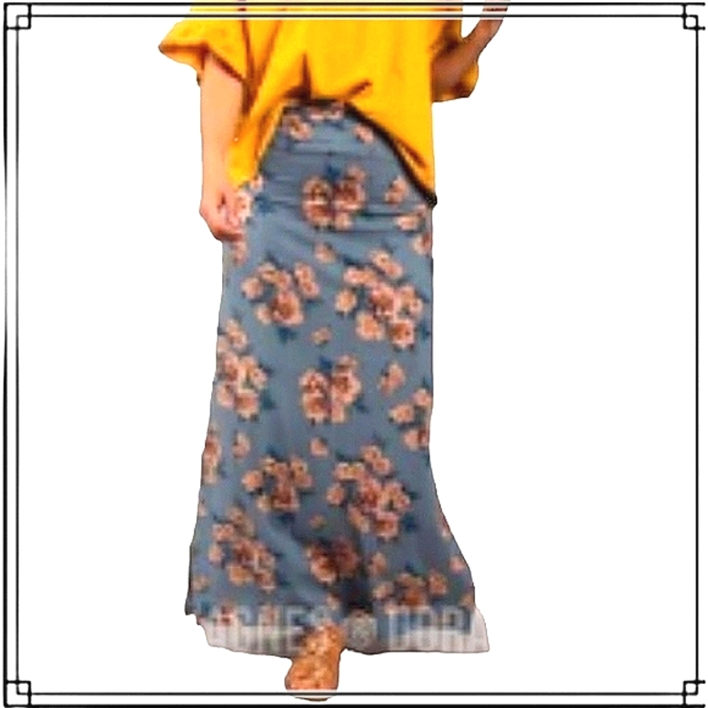 Agnes & Dora Coastal Blue Floral Print Maxi Skirt Size XS